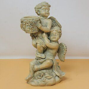 Vintage Cherubs Holding Vase Figurine Decor Resin Angel Candleholder‎